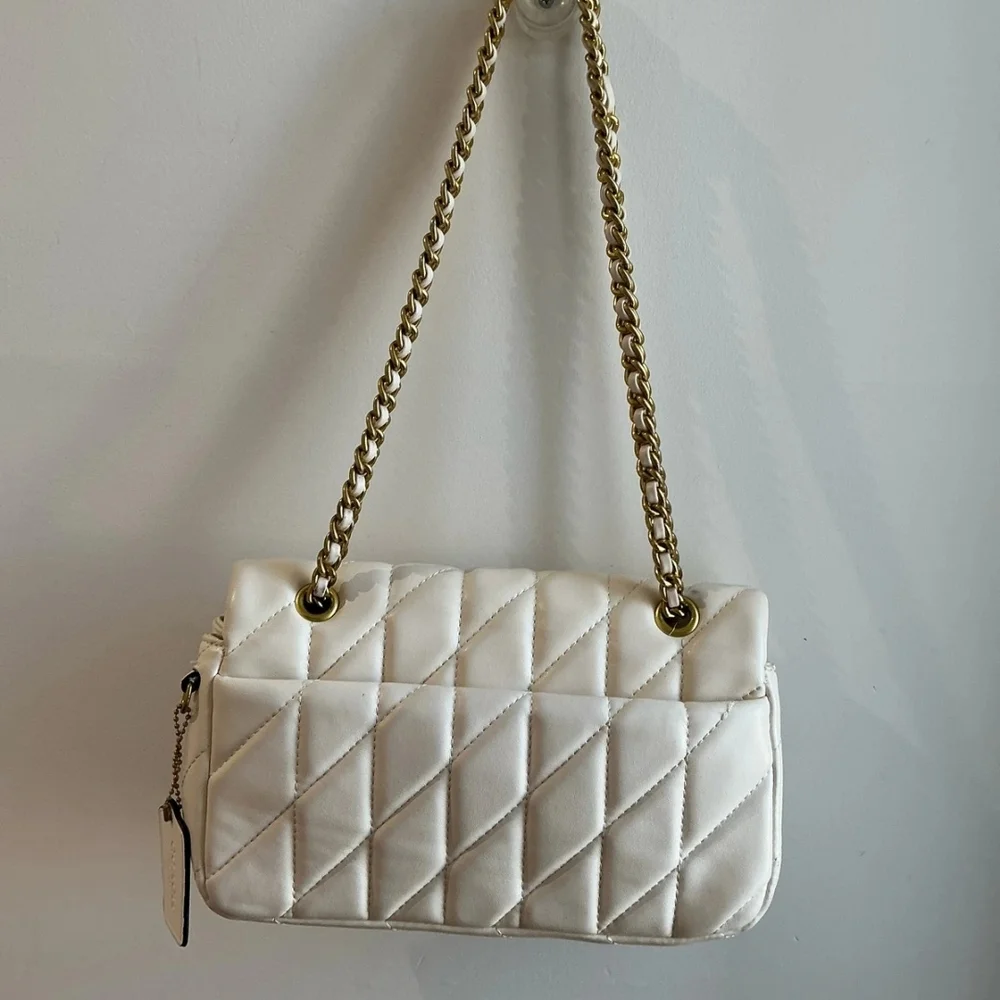 Coach Tabby Cream Quilted Leather Bronze Gold Harware Shoulder Bag Purse - Picture 11 of 16